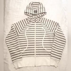 Lululemon Scuba Zip Hoodie in Grey and Cream Stripes Size 10